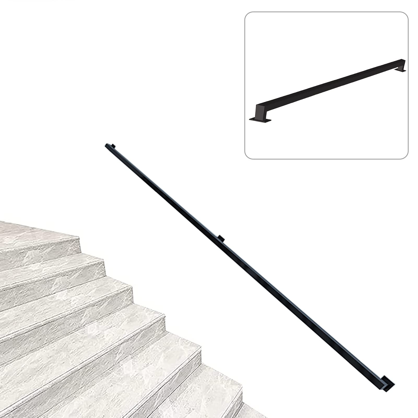 1ft-20ft Black Metal Wrought Iron Handrail for Stairs, Indoor and Outdoor Non-Slip Stair Handrails Banisters Railings Support Rod Kit(3ft/90cm)