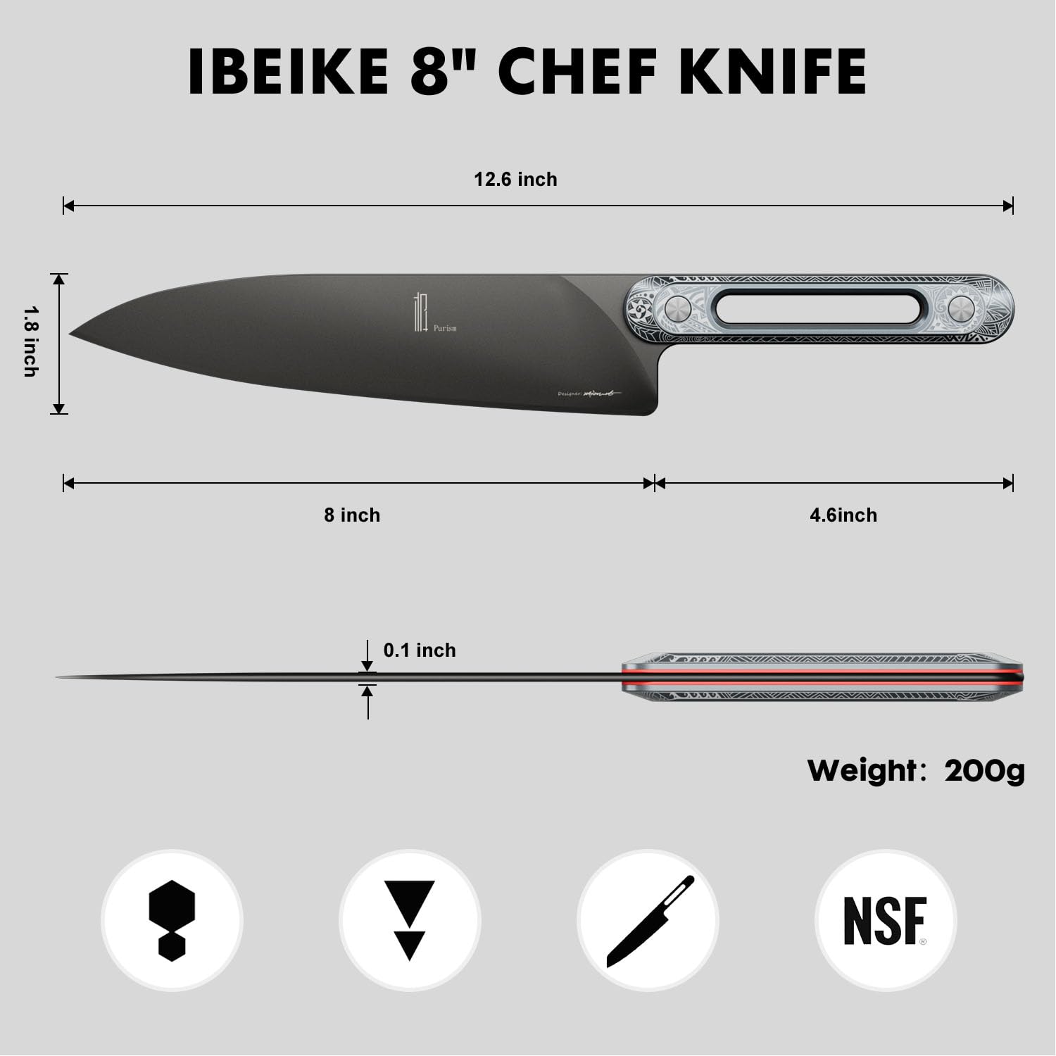 Japanese Chef Knife 8 Inch: ZDF-905 Powder Steel, Ultra Sharp Kitchen Knife, Full Tang Professional Chef Knife with Interchangeable Laser-Engraved Handles, Purism Series — Amazon image 4