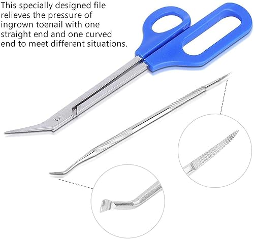 Miniatura 6 de Kit de herramientas para uñas encarnadas, tijeras de uñas de mango largo, kit de lima de uñas de acero inoxidable para uñas gruesas, juego