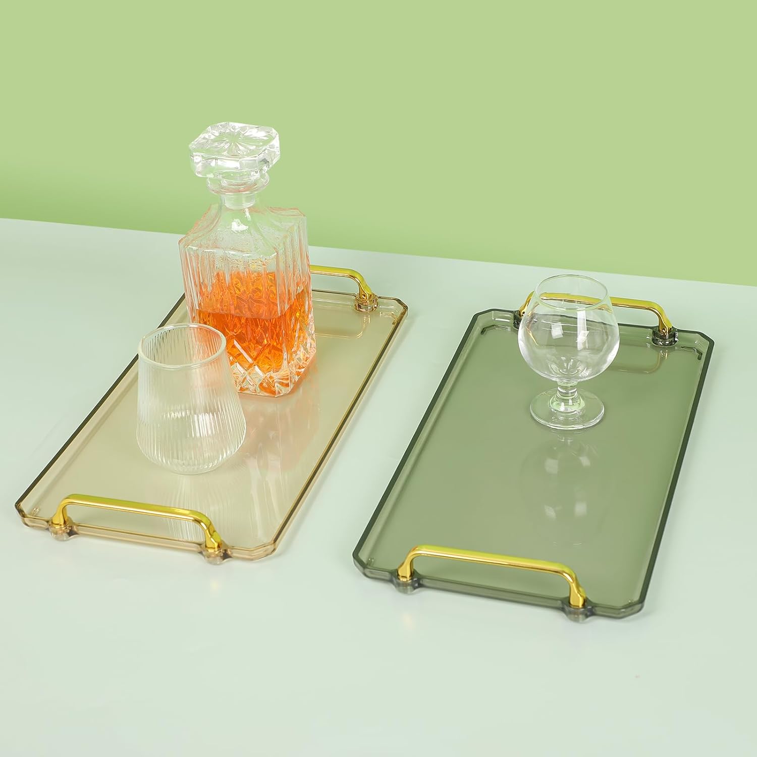 Acrylic Serving Tray with Handles - Multi-Use Plastic Tray for Party, Kitchen & Bathroom - Decorative Valet Tray for Ottoman, Dessert & Coffee Table (Amber) - Image 6