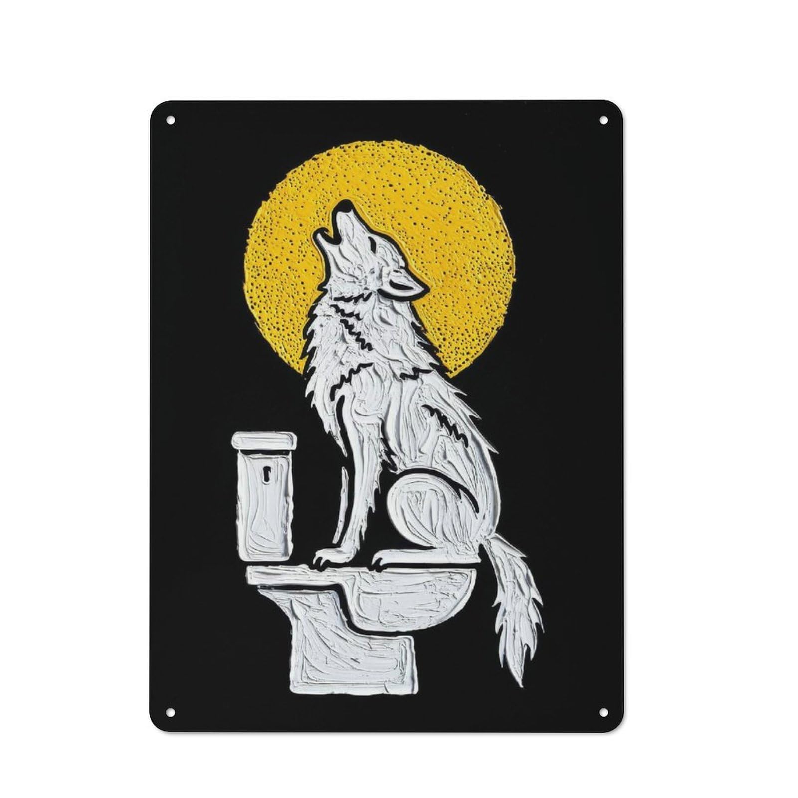 Junmoney Style For Home Office Or Studio, Wolf Howling On Toilet Seat Art Retro Tin Wall Plaque 40X30cm, A Housewarming Gift For Creative Workspace Decorators