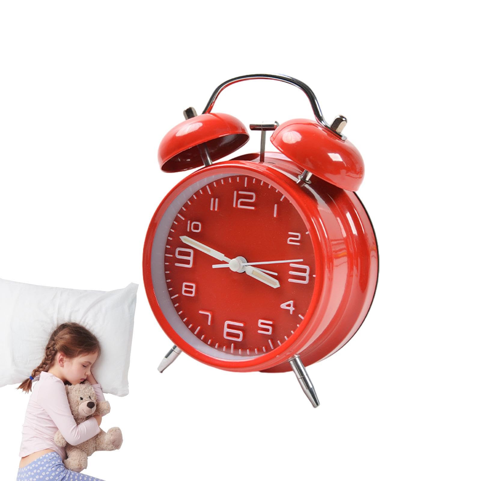 Woteg Boys 631 Tomato Red Alarm Clock Retro Desk Clock - Alarm Clock Analog Non-Ticking With Backlight - Kid Alarm Clock - For Girls, Children, Teenagers, Adults, Seniors, Heavy Sleepers