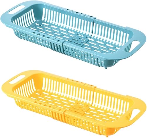 FENGZIZH Escurridor de platos ajustable sobre el fregadero, cesta extensible para lavar frutas y verduras, estante de secado, cesta coladora