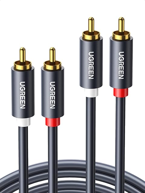 UGREEN RCA Cables Phono to Phono Hi-Fi Cable 2RCA Male to Dual RCA Male Stereo Audio Lead Red and White Interconnect Cord Compatible With Speaker Amplifier Turntable Mixer DVD Player TV Car DAC(2M)