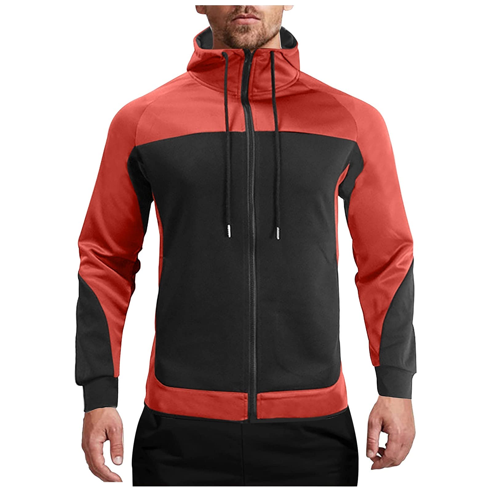 Uomo in piedi Sport Felpa con cappuccio Inverno e Autunno Contrasto Tempo libero Cucito Collare Tuta Maglione Uomo Costumi e Set e Abbigliamento per Uomini, Rosso, M, Rosso, M, Colore: rosso, M