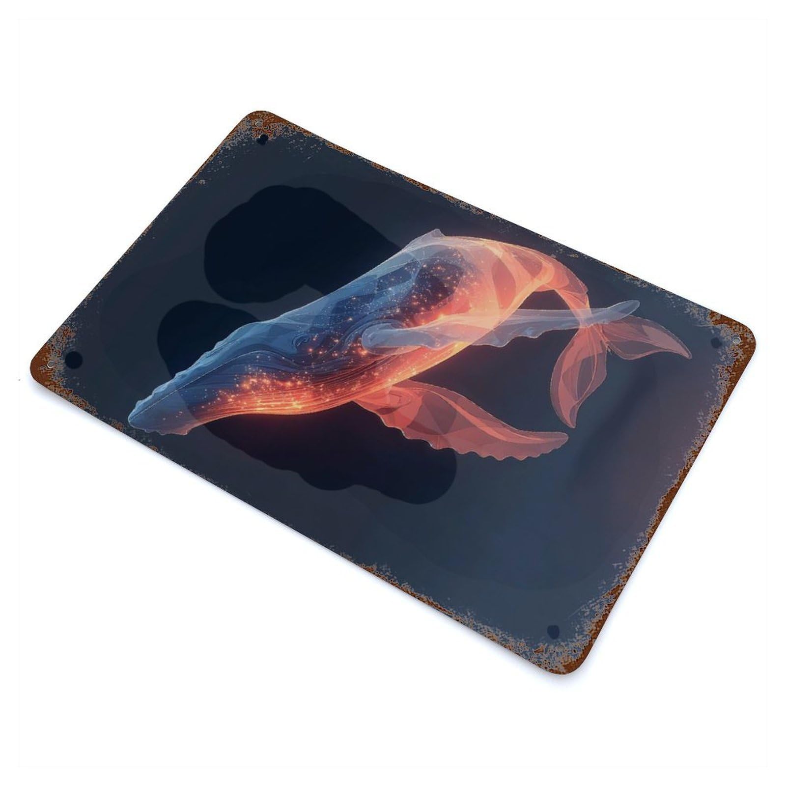 Abstract Whale Rust Effect Tin Sign 11.8"x7.9", Old School Wall Decor for Living Room, Hallway And Home Decor
