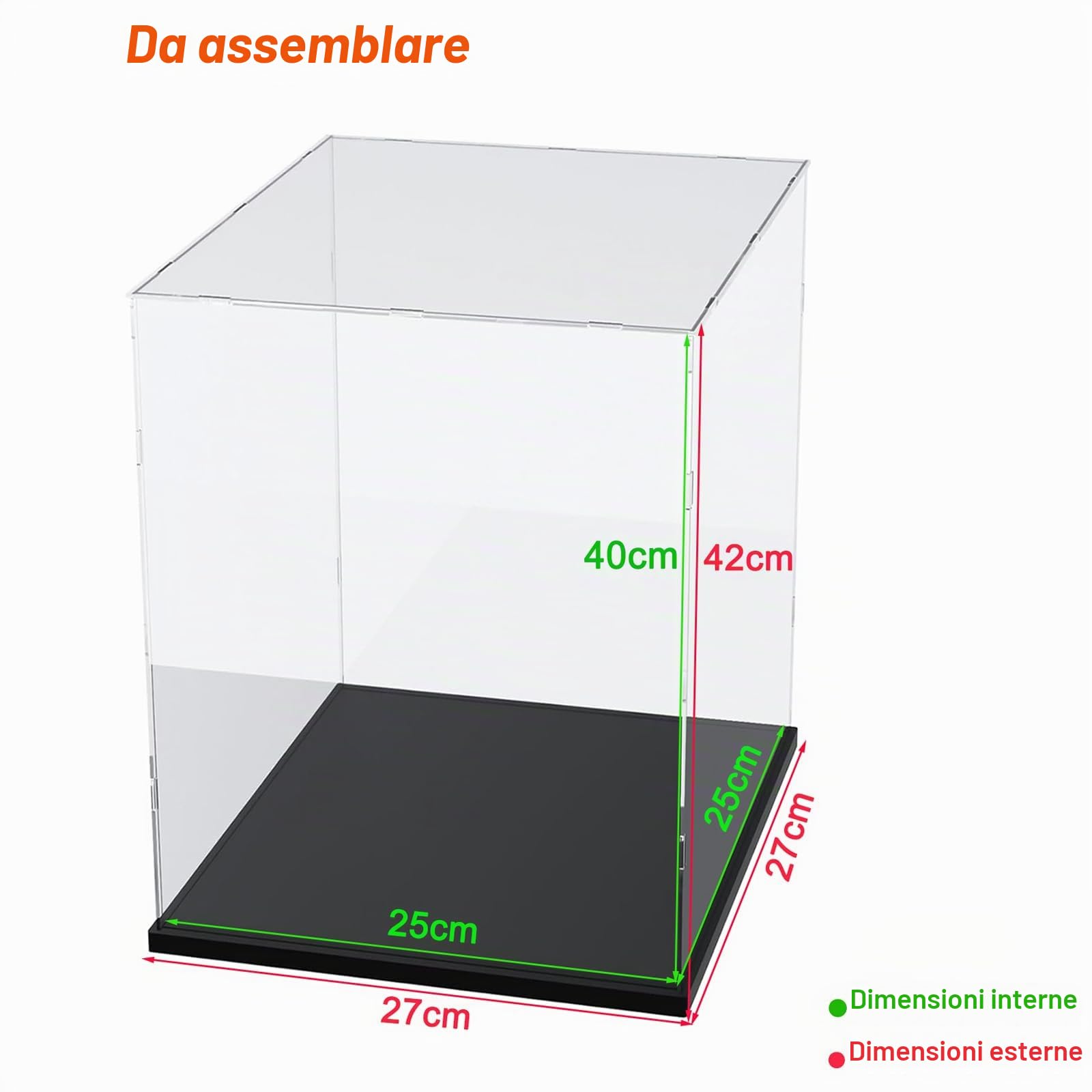 Vetrina Espositiva Teca Plexiglass Acrilico 3MM per Lego Trofeo Coppa Mondo FIFA 43020 Elmo Sauron 11373 75398 C3PO 21349 21376 Gatto 10358 77072 76463 76467, Trasparente Nero Interno 25x25x40cm