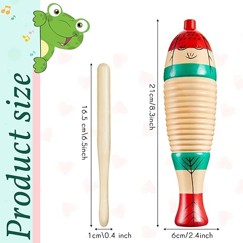 Miniatura 2 de 2 piezas de coloridos peces en forma de Guiro instrumento de percusión latina musical de rana de madera instrumento de percusión musical para