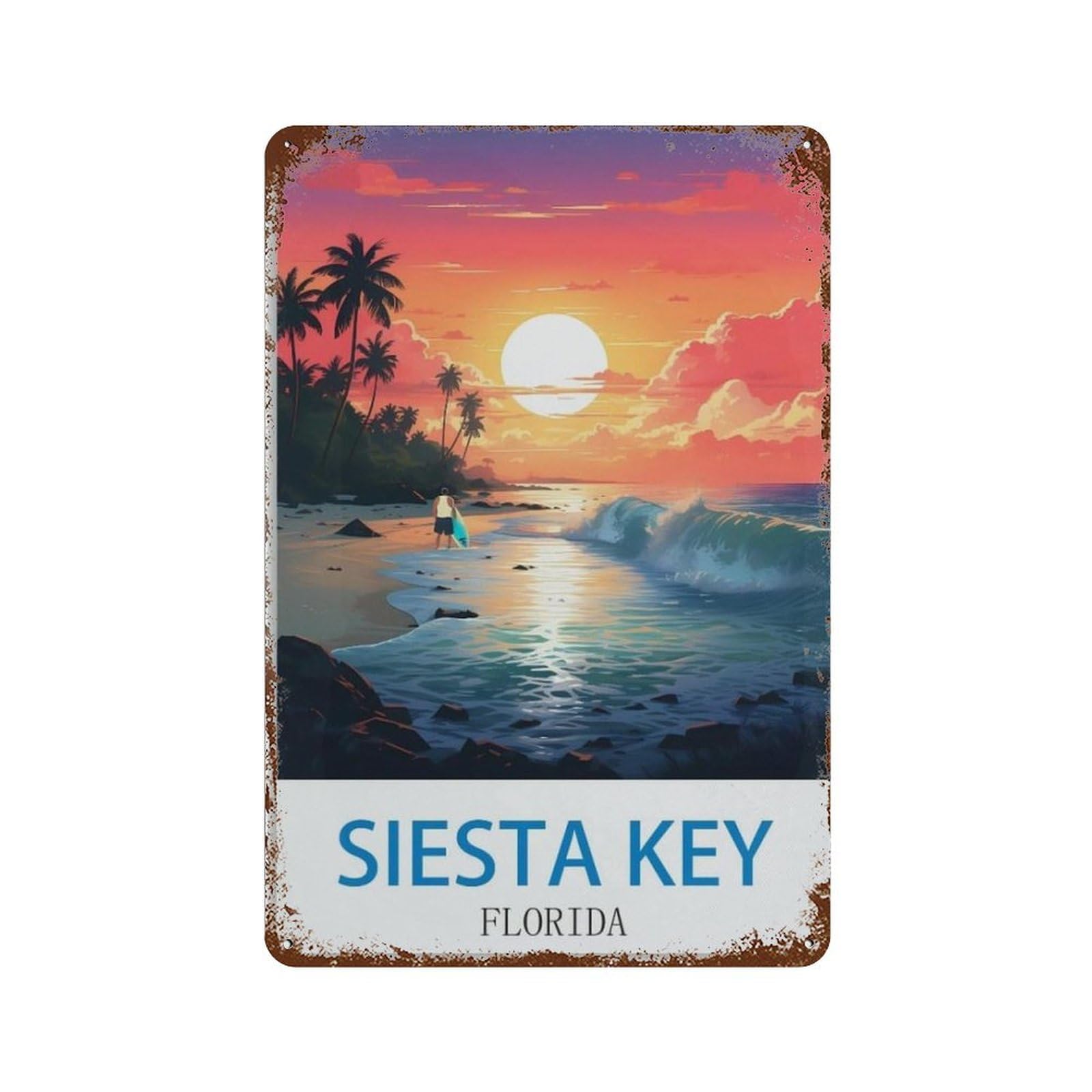 DBKGHIEDHG Metal Signs,Siesta Key Florida Poster,Nostalgic Man Cave Tin Metal Sign Hanging Wall Plaque Kitchen Shed Garage(20x30cm 8x12 inch-M25