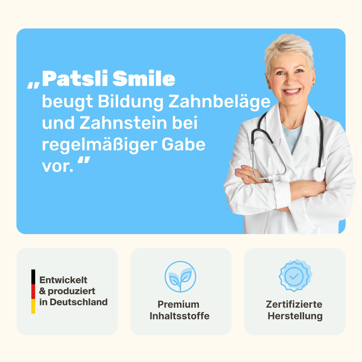 6-in-1 Zahnpflege-Snacks für Katzen | Reduziert Neubildung von Zahnstein & Maulgeruch | Unterstützt Maulhygiene | Ergänzungsfuttermittel Katze | Tierärztlich entwickelt | Patsli Smile