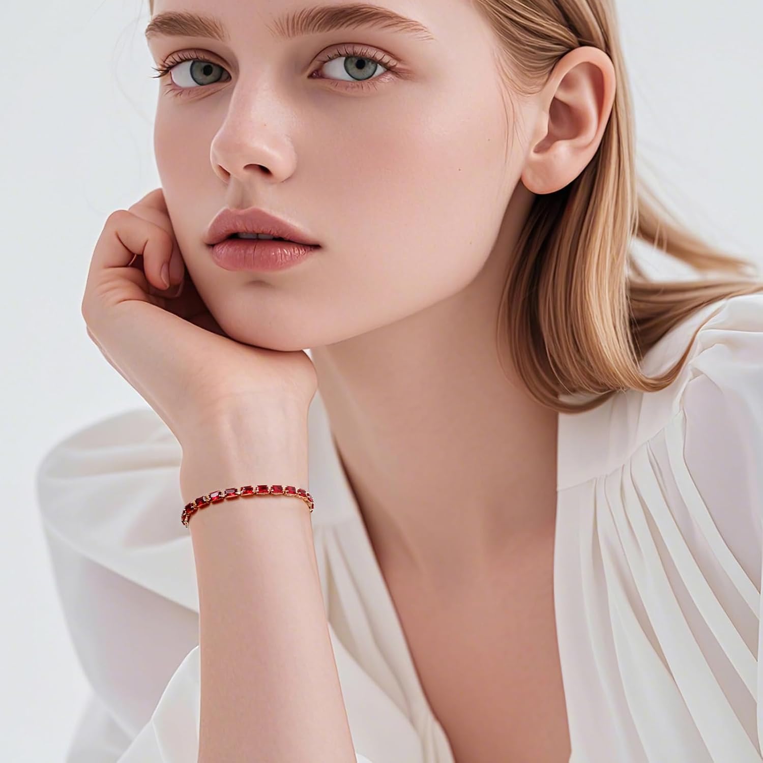 Elegant Red Tennis Bracelet for Women - Red Jewelry Piece, Cubic Zirconia Birthstone Bracelet for Timeless Style - Image 2