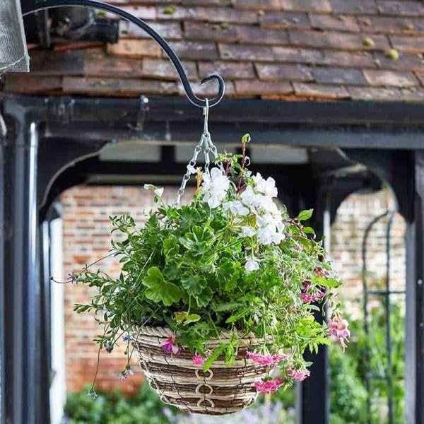 Garden Mile Fioriera da giardino da appendere, 35,5 cm, effetto rattan, con catena a 3 vie, pre-foderato per piantare facilmente