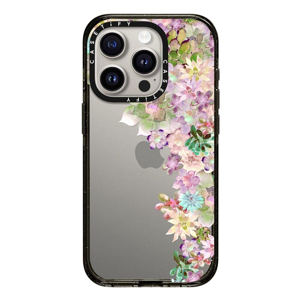 CASETiFY インパクト iPhone 15 Pro ケース [MIL規格準拠 (4x MIL-STD-810G) / 2.5mからの落下試験をクリア] - My Succulent Garden Peach - クリア ブラック