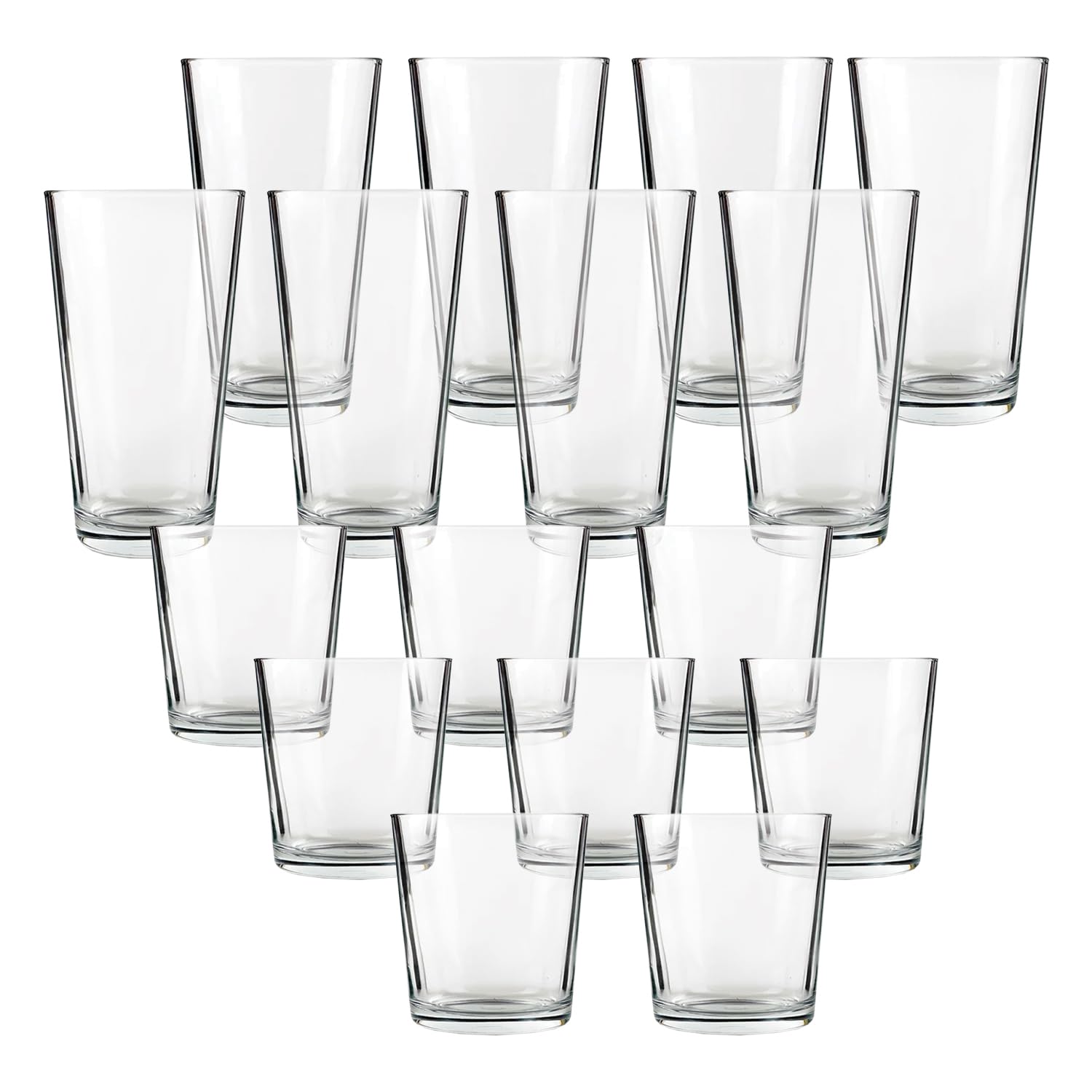 Circleware Set of 16 Beverage Drinking Glasses Heavy Base Highball Cups for Water, Juice, Beer, Ice Tea, 16pcs, Clear