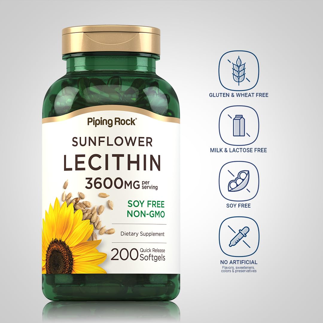 Piping Rock Sunflower Lecithin | 3600 mg | 200 Softgel Capsules — Amazon image 3