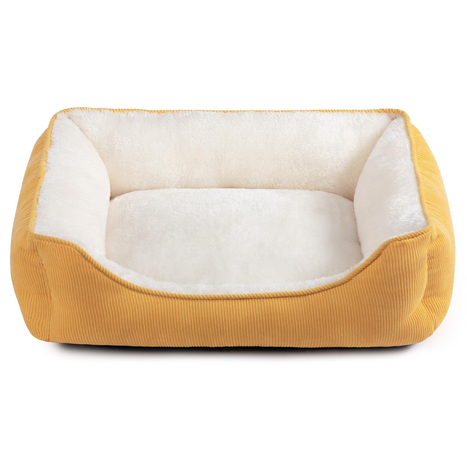 Hollypet Katzenbett Kleines Hundebett Haustierbett für Katzen und Welpen, Weiches Haustierschlafbett Atmungsaktives Haustierkissen, Gelb (55 * 45 * 15cm)