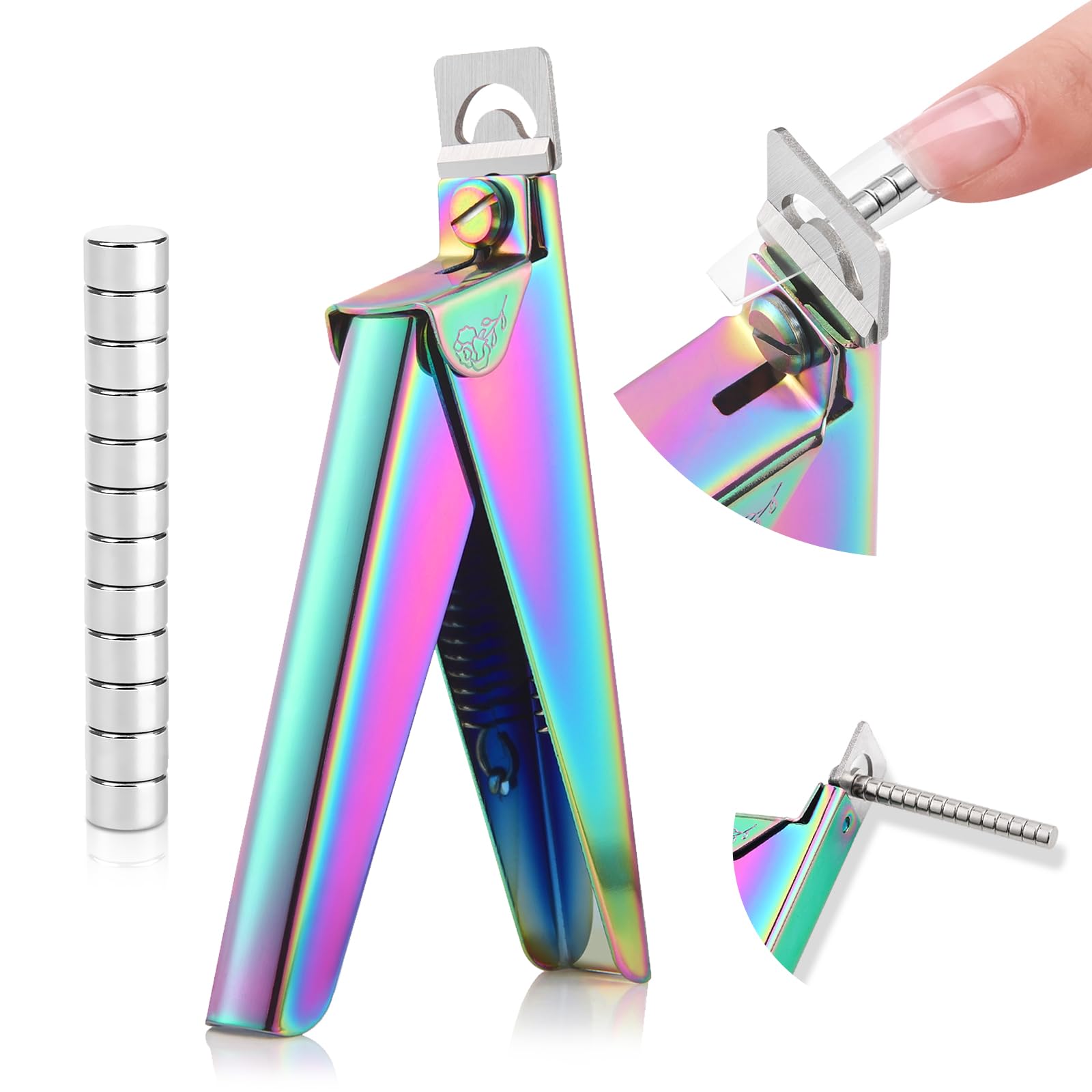 SAVILAND Nail Clipper with Magnets: Sharp Nail Clippers Acrylic Nail Cutter 15pcs Magnets Stainless Steel Nail Tips Cutter Cut Same Length for Acrylic Nails Fake Nails Measurement Manicure Nail Tool