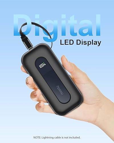 Miniatura 6 de Miady Cargador portátil de 10000 mAh PD 30 W de carga rápida con cable USB-C retráctil integrado de 1.9 pies y pantalla LED, batería pequeña