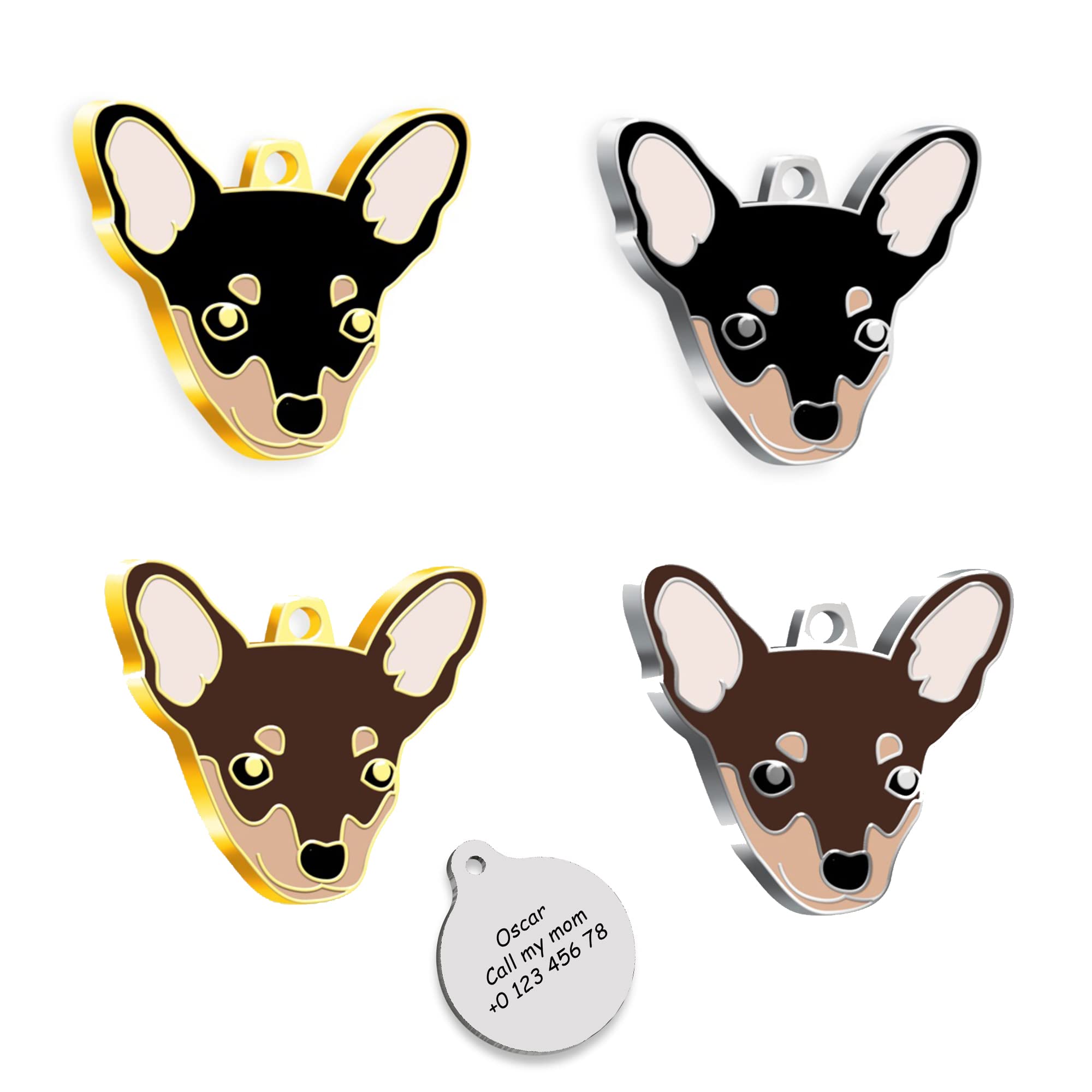 Pinscher 24K Gold Plated - Silver Plated Dog Personalized Dog Tag - Pinscher Name Tag - Customized Pet Tags - Dog Name id Tag for Dog- Engraved Dog Tag (Silver Plated Brown)