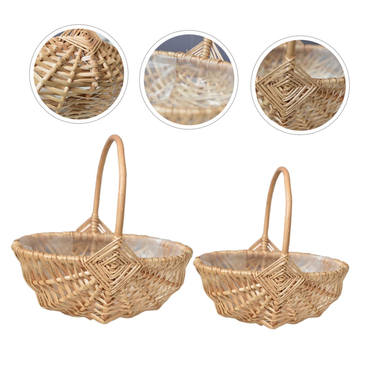 Handgewebte Rattan Körbe Tragbar und Vielseitig 2 Stück in Khaki für Blumen und Kleinteile als Hochzeitsdekoration oder Festbankett Accessoire