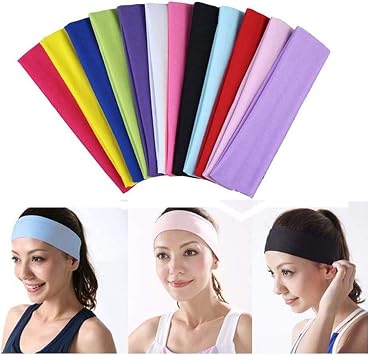 12 PCS Yoga Cotton Headbands, Stretch Elastic Headbands Non Slip Workout Sweatbands Sport Running Headbands For Women Girls Ladies Exercise Fitness
