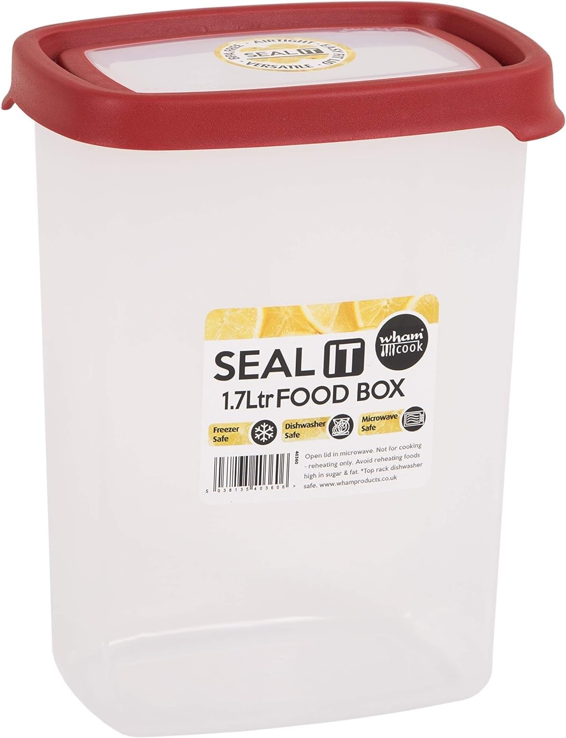 Wham Storage Box, Polypropylene, Transparent/Red, 1.7L