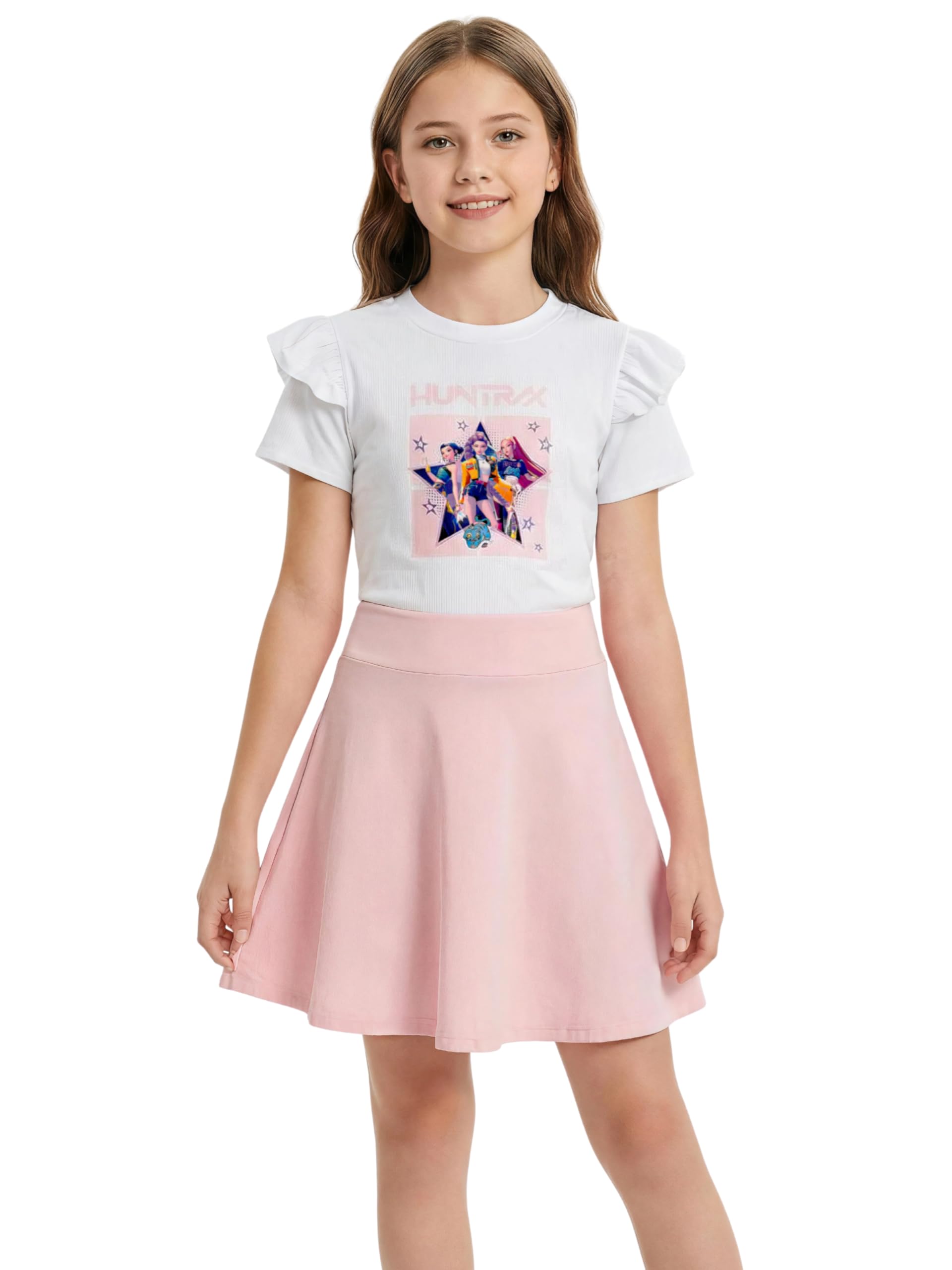 Vestido Niña K-Pop, con Estampado Idol. Moda Anime Infantil. Vestido de Manga Corta con Volantes y Falda Acampanada. Moda Casual de Verano para Niñas de 2 a 12 Años.