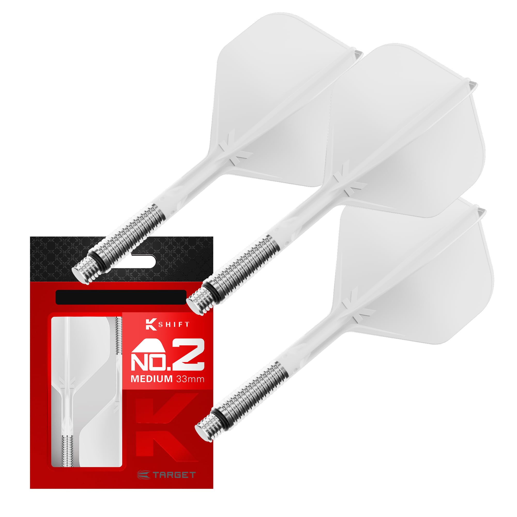 Target Darts K-Shift No.2 Integrated Flights & Shafts | K Shift No.2 Flight & Shaft System, White – K-Flex Medium Shift Spin Base, Professional Dart Accessories