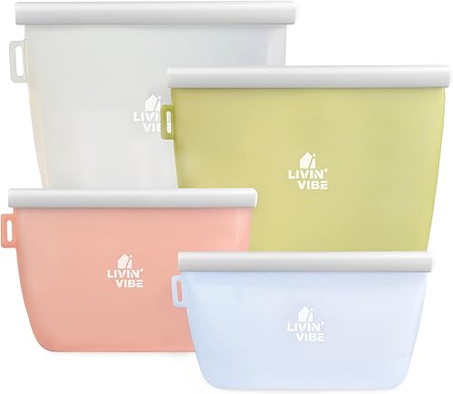 Miniatura 8 de Bolsas reutilizables de silicona para almacenamiento de alimentos, juego de 4 multicolor (17 onzas, 33.8 fl oz34 onzas, 50.7 fl oz51 onzas, 67.6 fl