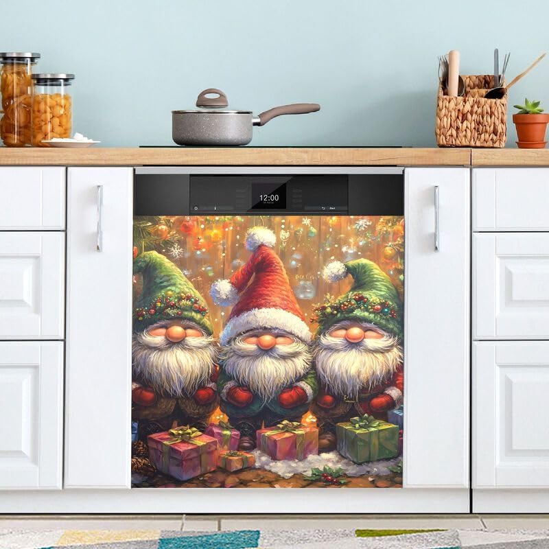 Three Jolly Gnomes カラフル 食器洗い機 マグネットカバー 冷蔵庫パネル キッチンキャビネット 装飾 かわいい農家