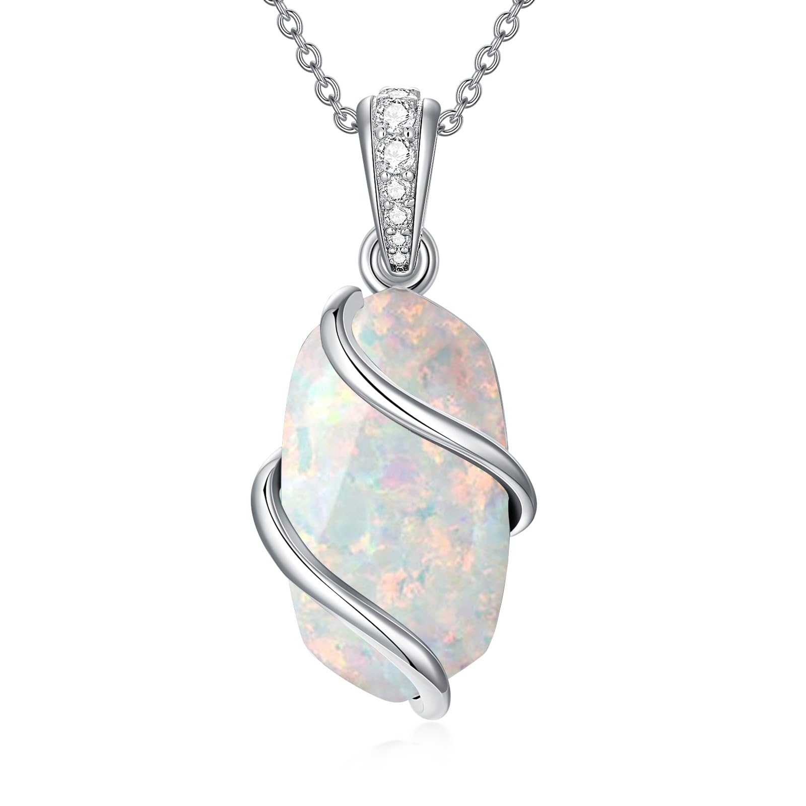 TOUPOP Oval Edelstein Halskette für Damen 925 Sterling Silber Abalone Muschel/Lapislazuli/Larimar/Mondstein/Moosachat/Opal/Schwarzer Onyx/Türkis Halskette Schmuck Geschenk für Frauen