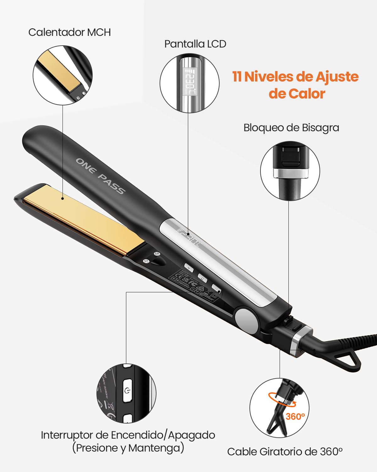 Faszin Planchas del Pelo 2 en 1, Calienta en 20s Plancha Pelo, de Titanio con Iones Plancha de Pelo, Pantalla LCD Clara, Ideal para Alisar, Rizar y crear Ondas (Negro)