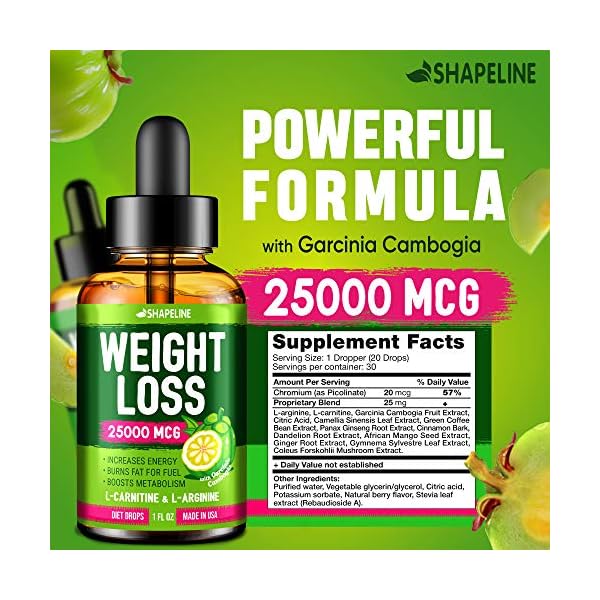 Weight Loss Drops - Appetite Suppressant for Women & Men - Made in The USA - Natural Metabolism Booster - Fast Weight Loss - Diet Drops with Garcinia Cambogia, L-Arginine & L-Glutamine 1 Fl oz