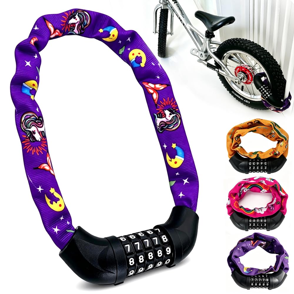 VLEDARLING Fahrradschloss Kinder mit Zahlencode, Kinder Fahrradschloss Zahlenschloss Fahrrad KettenSchloss, Schloss Zahlencode für Kinderfahrrad, Hohe Sicherheitsstufe(70 cm) Sport & Freizeit