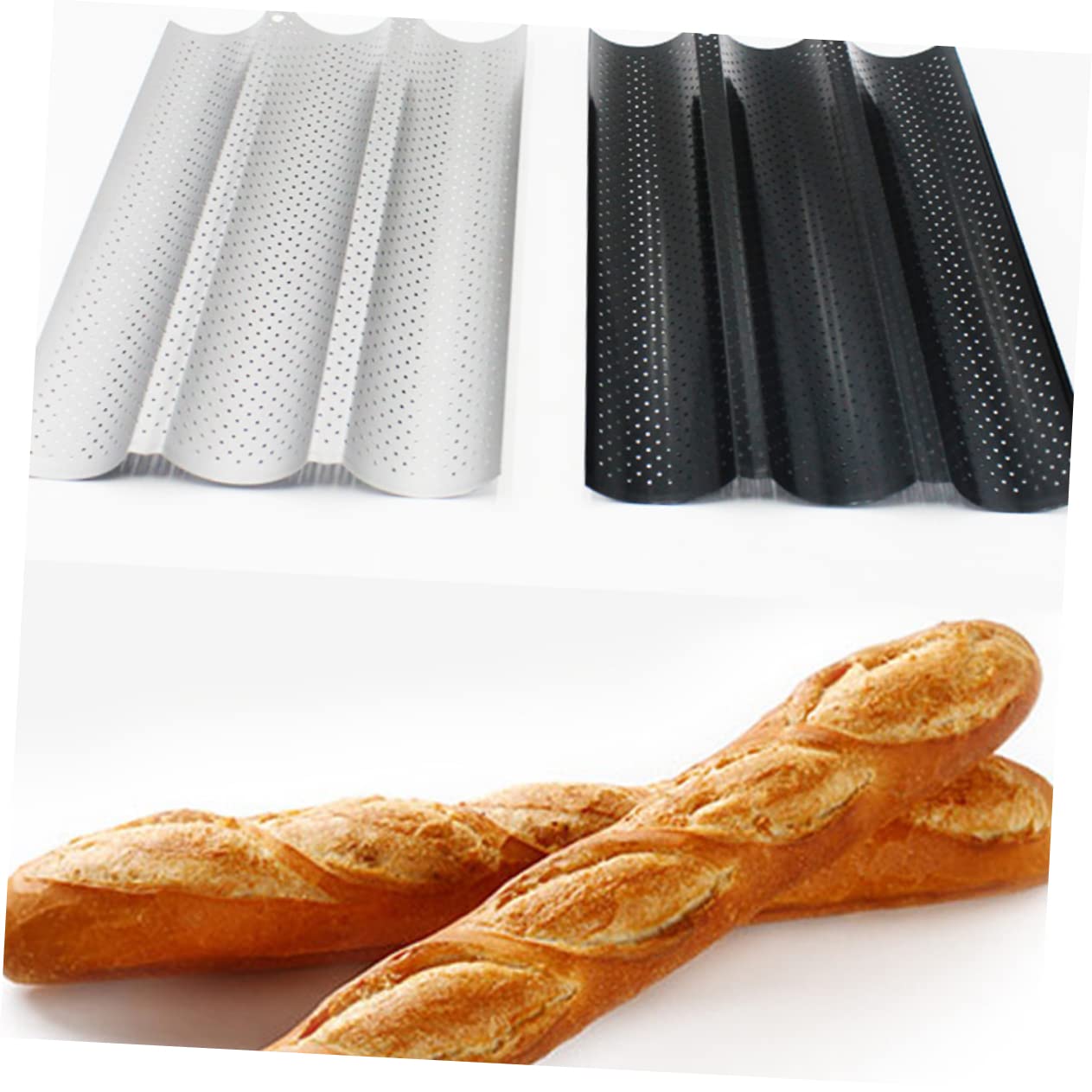 Wellenförmige Backform für Brotstangen aus Kohlenstoffstahl, Schwarz | 3 Slots, für Teig und Französisches Brot, Einsatz in Backshop und Zuhause