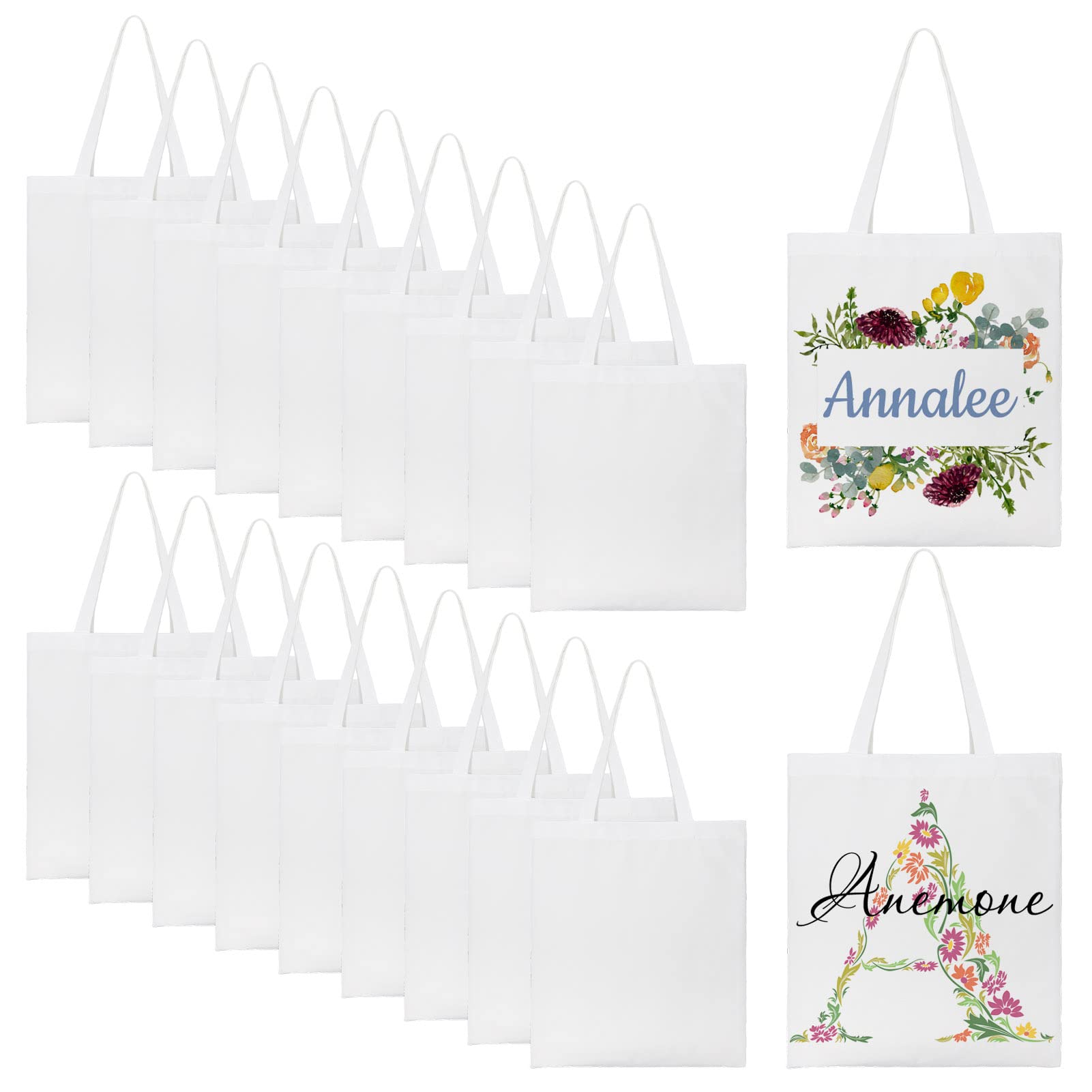 WACAR 20 Pieces Sublimation Blanks Tote Bags 14x16inch Canvas Tote Bags Reusable Polyester Grocery Bags for Heat Transfer DIY Crafting