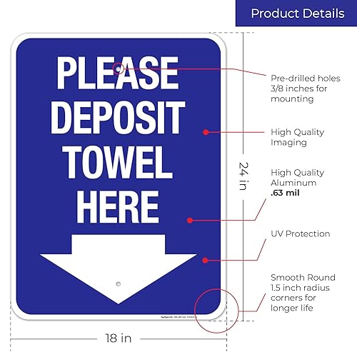 Miniatura 57 de Please Deposit Towel Here with Downward Arrow Sign, 12x18 Inches, 3M EGP Reflective .063 Aluminum, Fade Resistant, Made in USA