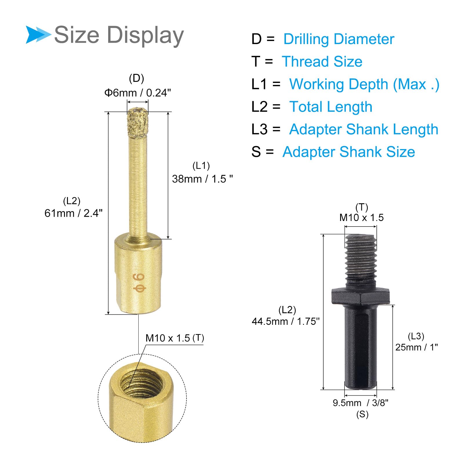 CoCud Diamond Drill Bits Set, 6mm Cutting Diameter, Brazed Diamond Core Drill Bits with M10 Arbor Adapter - Image 2