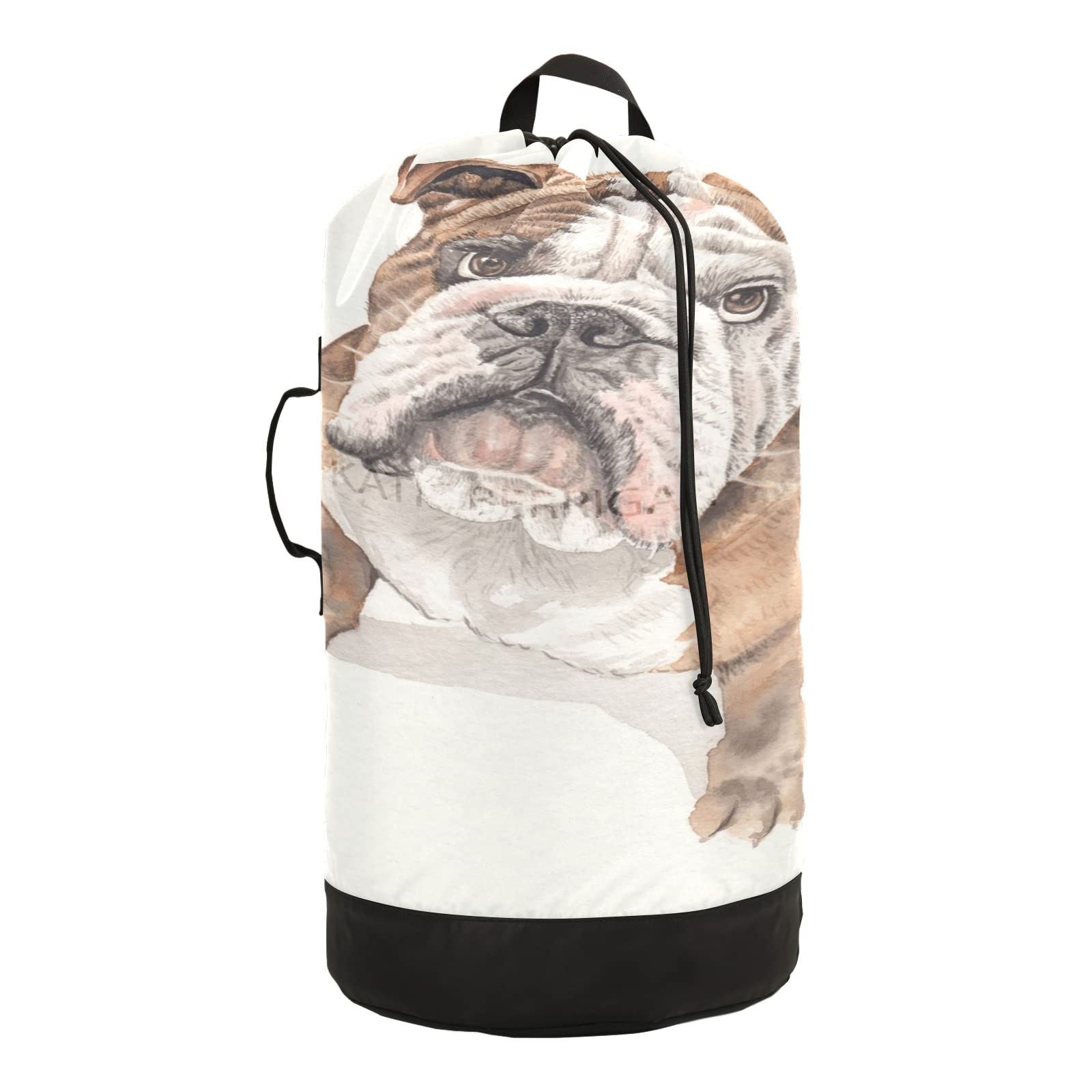 Olde English Bulldogge Laundry Backpack Bag with Drawstring Closure Waterproof Laundry Bag Laundry Hamper Clothes Storage for College Travel Laundromat Apartment