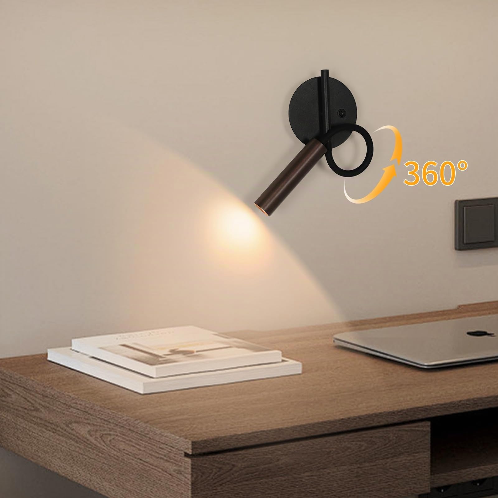 2 Stücke Leselampe Wandmontage, 3 Warmweiß Kaltweiß Neutralweiß | 360° Schwenkbar LED Wandleuchte Innen, Leselampe Wand, für Nachttisch,Café, Mit Schalter