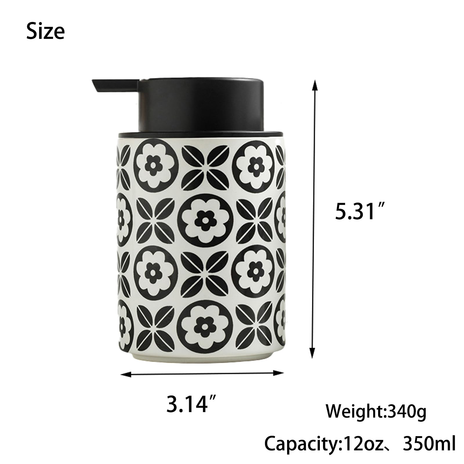 Comeon Foaming Hand Soap Dispenser, 12 Oz Refillable Foam Pump Bottle Hand Lotion Pump Bottle Ceramic Lotion Container Liquid Hand Soap Jar Shower Dispenser Kitchen Bathroom Décor (Flower Pattern)