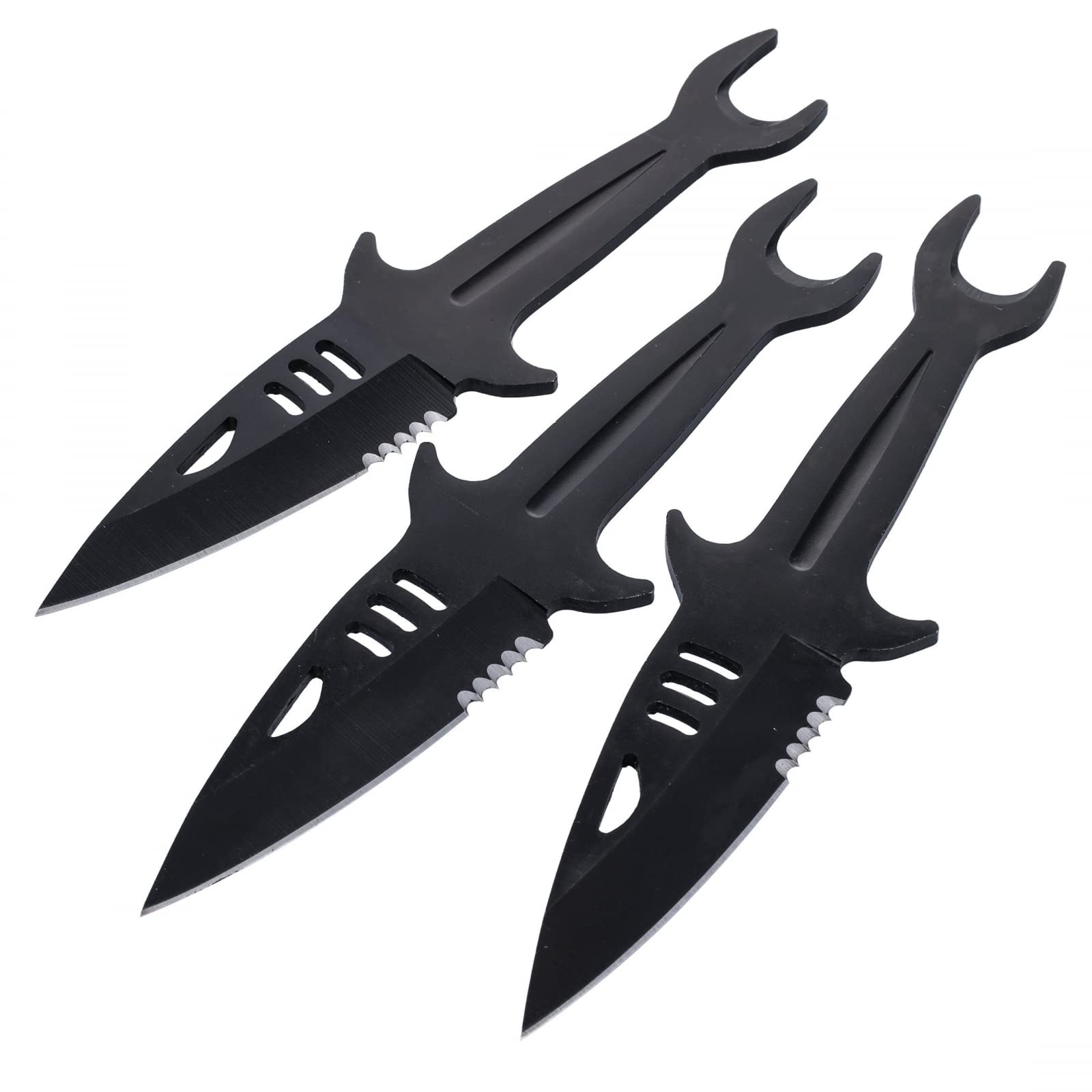 ASR Tactical 3pc Stainless Steel Shark Full Tang Throwing Knives Set with Knife Sheath, Matte Black 6.5 Inch