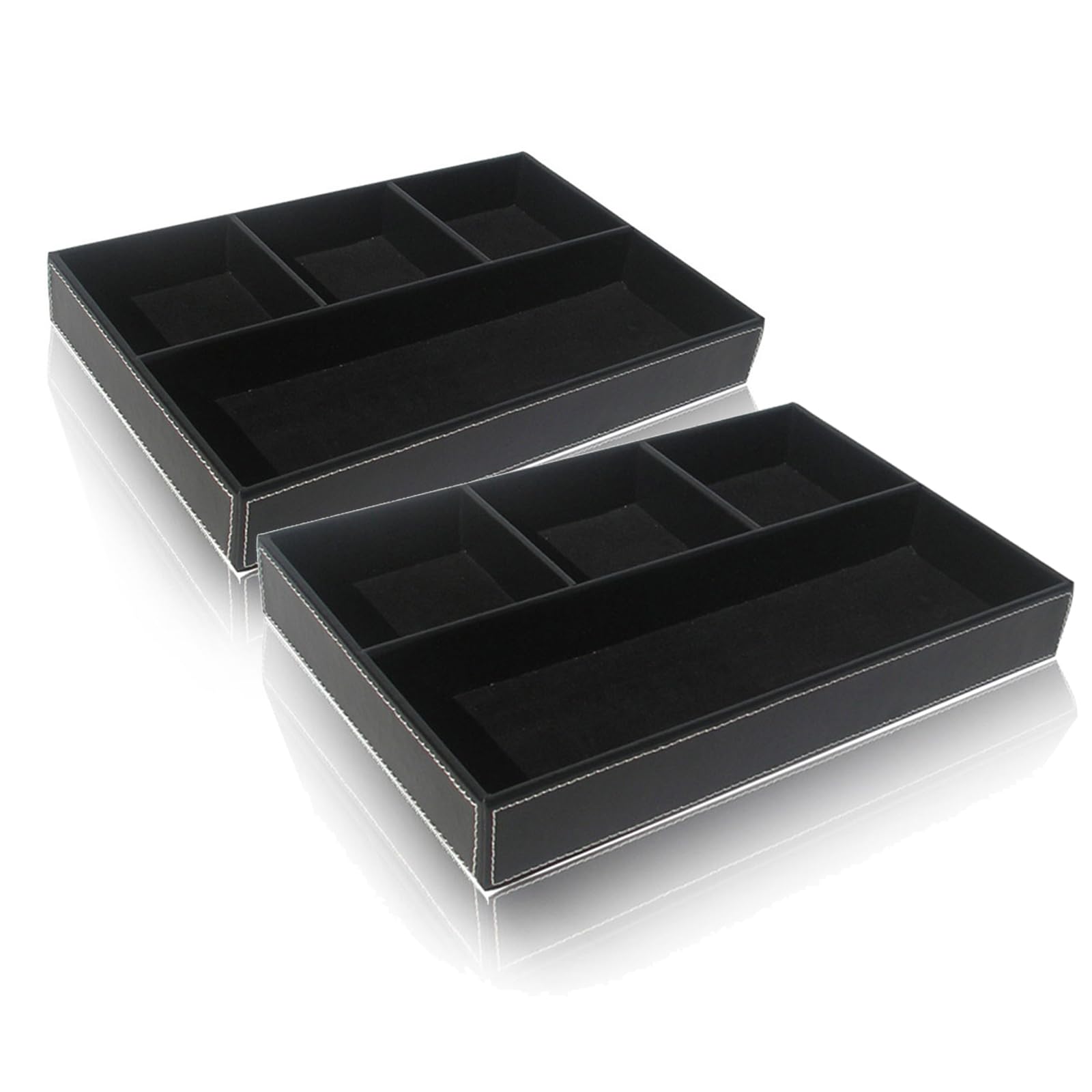 2 x PU Valet Tray - Leather Desk and Dresser Drawer Tray Organiser, Nightstand Catch-All Storage Box for Keys, Phone, Wallet, Watch, Jewellery [Black]
