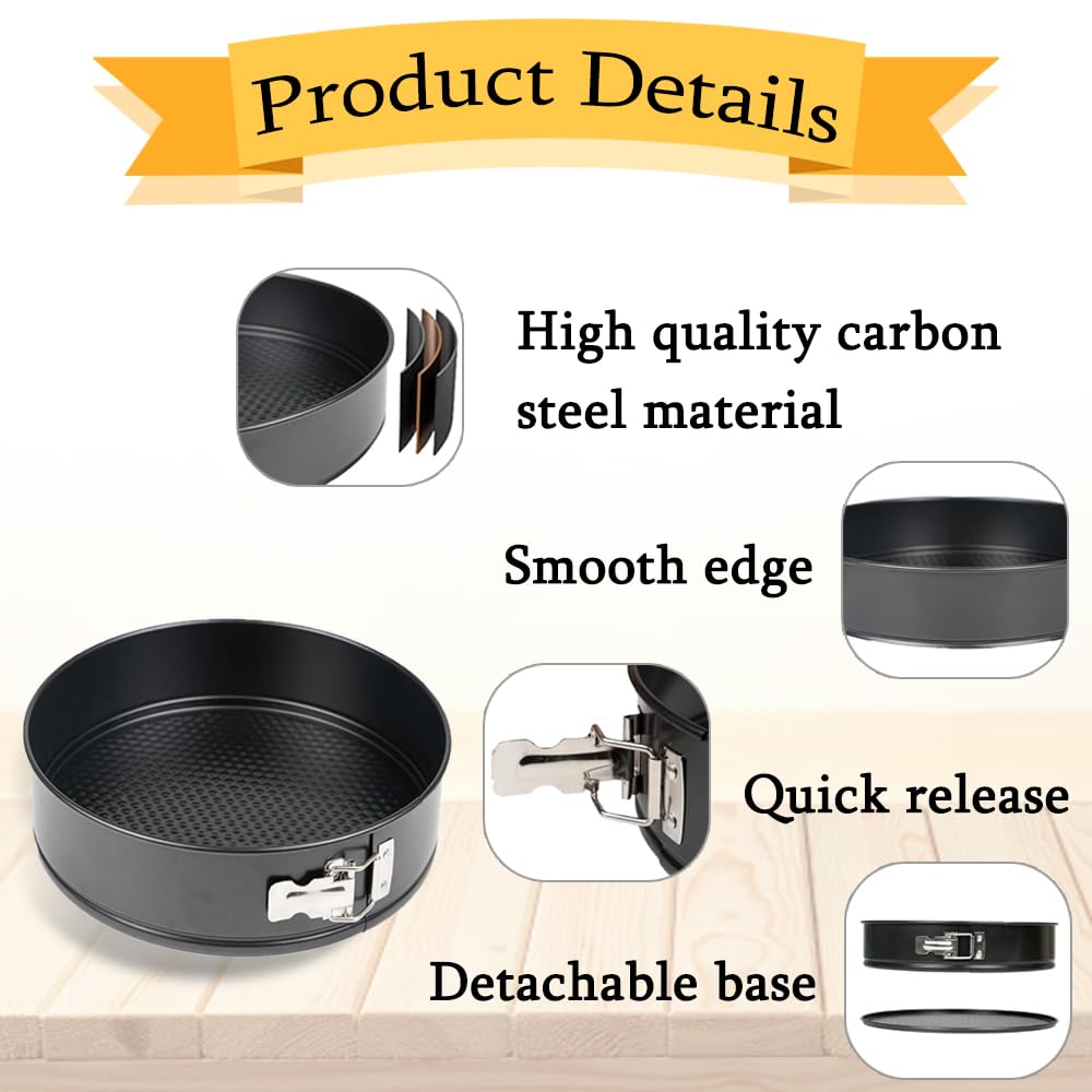 Basuit 8 Inch Cake Tin, Round Bottom with Latch Pan, Non-Stick & Leak-Proof Carbon Steel Mousse Cake Mould - Image 3