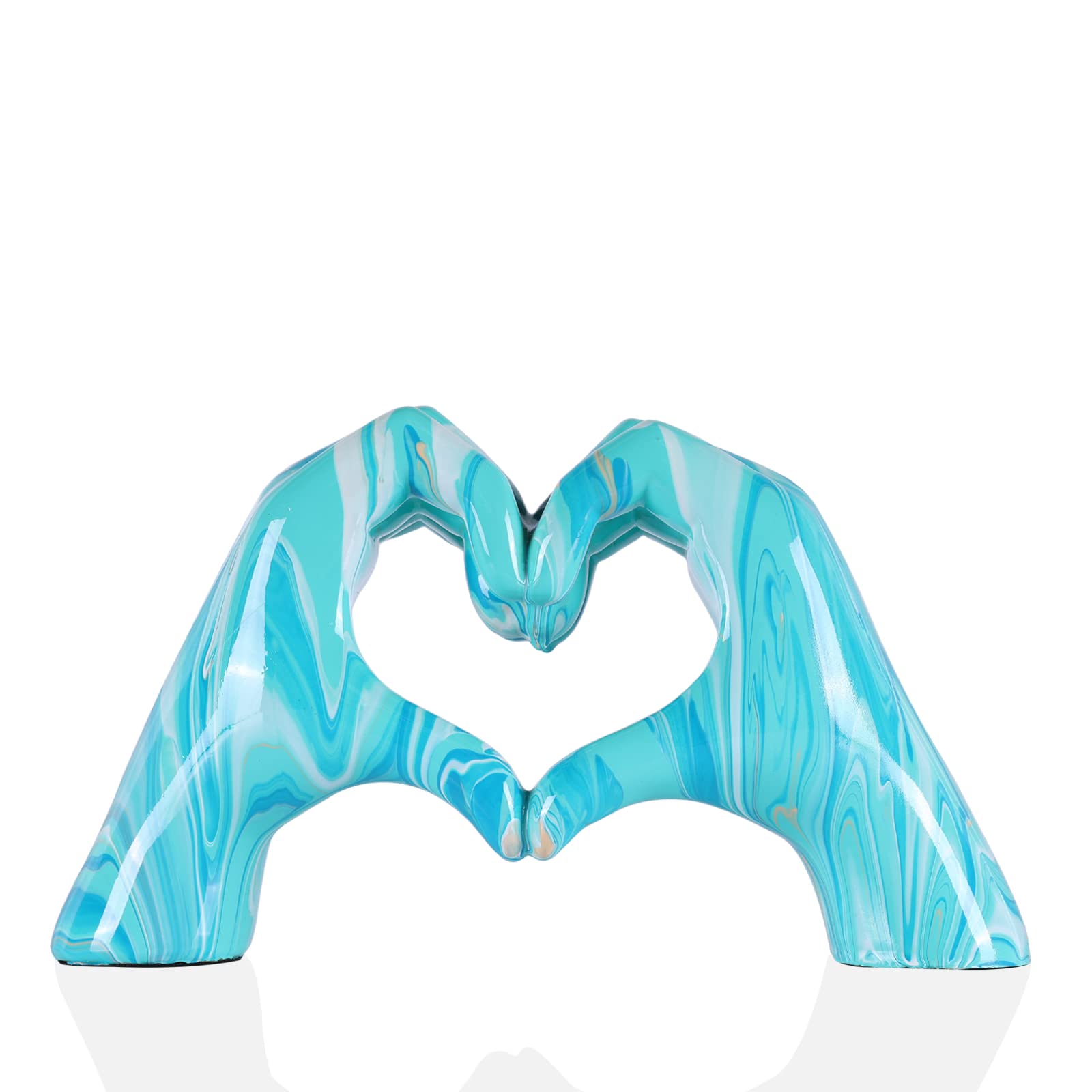 Navy blue hand heart decoration, heart hand statue, love finger sculpture wedding decoration, suitable for bookshelf coffee table office bedroom TV cabinet bookshelf small ornaments home decoration.
