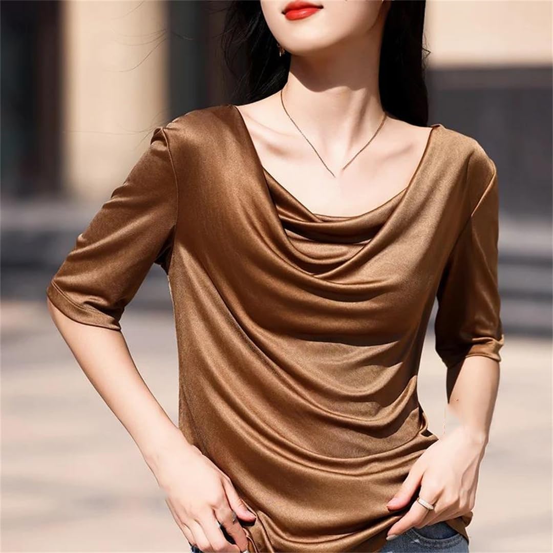 Maglietta estiva da donna casual tinta unita pullover a maniche corte T-shirt allentate in raso gilet top