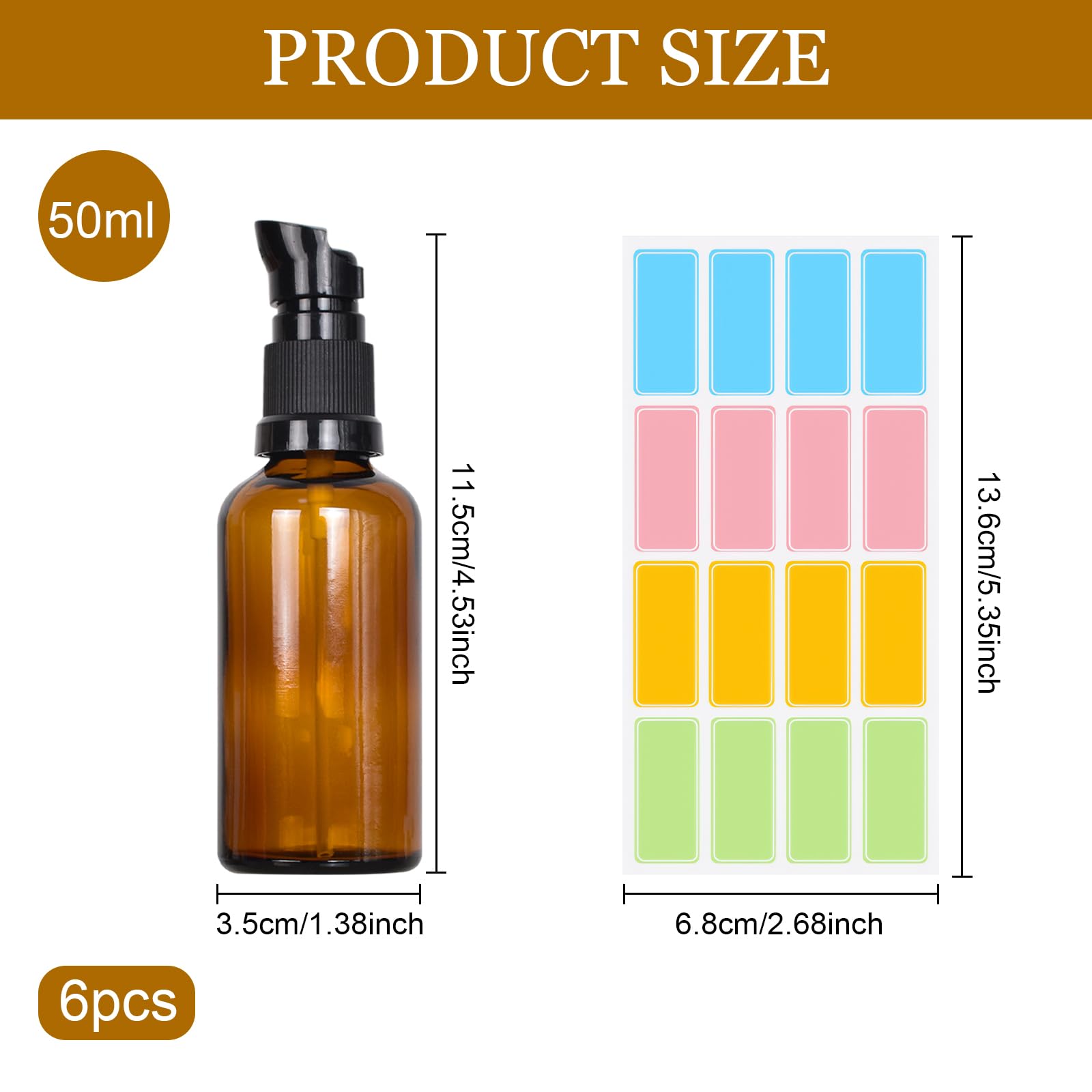 Botellas de Vidrio Marrón 50ml, Botellas de Loción de Vidrio Ámbar Rellenables con Etiqueta, Dispensador para Aceite Esencial