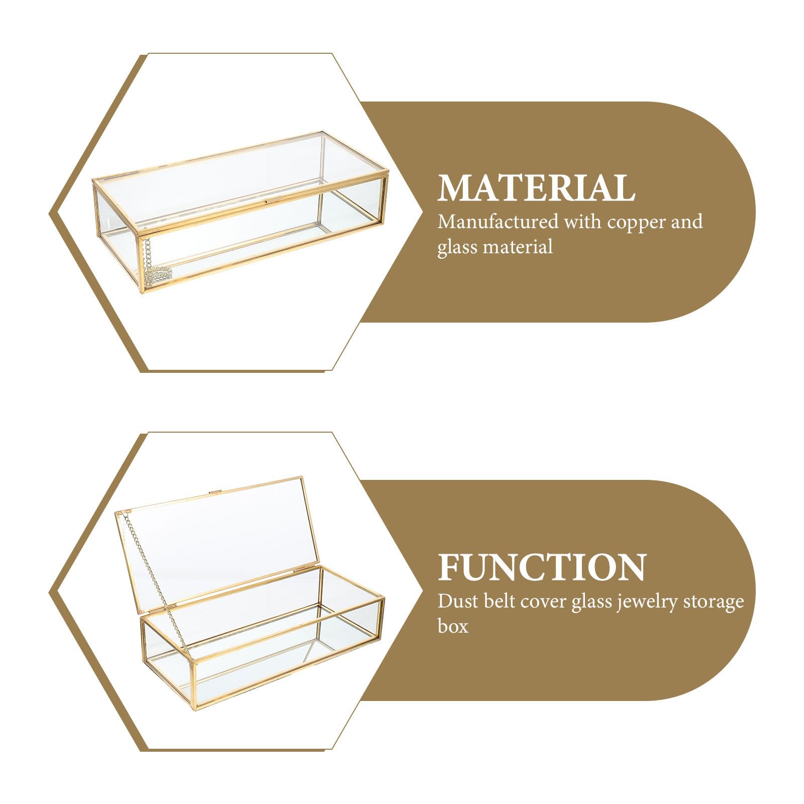BETOOKY Transparente Schmuckbox aus Glas mit Deckel für Reisen, Gold | Kupferrahmen, Kompakt und Tragbar, Mehr Stauraum, für Juweliergeschäft und Unterwegs
