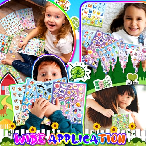 Image of 1286Pcs Stickers, 36 Sheets Mixed Water Bottle Vinyl Stickers Pack with Cute Animals, Unicorn, Mermaid, Princess, Dinosaurs, Space, Dogs, Cats Sticker Bulk