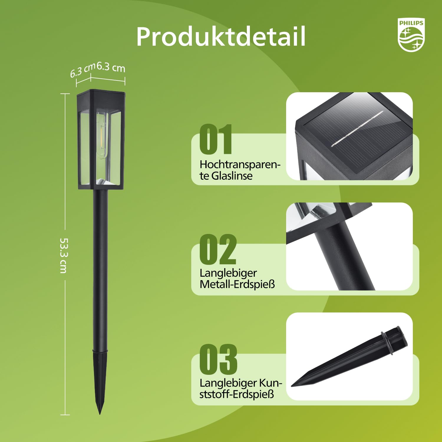 Philips 8 Stück Solarlampen für Außen Garten, 3000K Warmweiß Solar Gartenleuchten, Wasserdicht Außenbeleuchtung Wegeleuchte Deko für Hof, Weg, Terrasse, Rasen